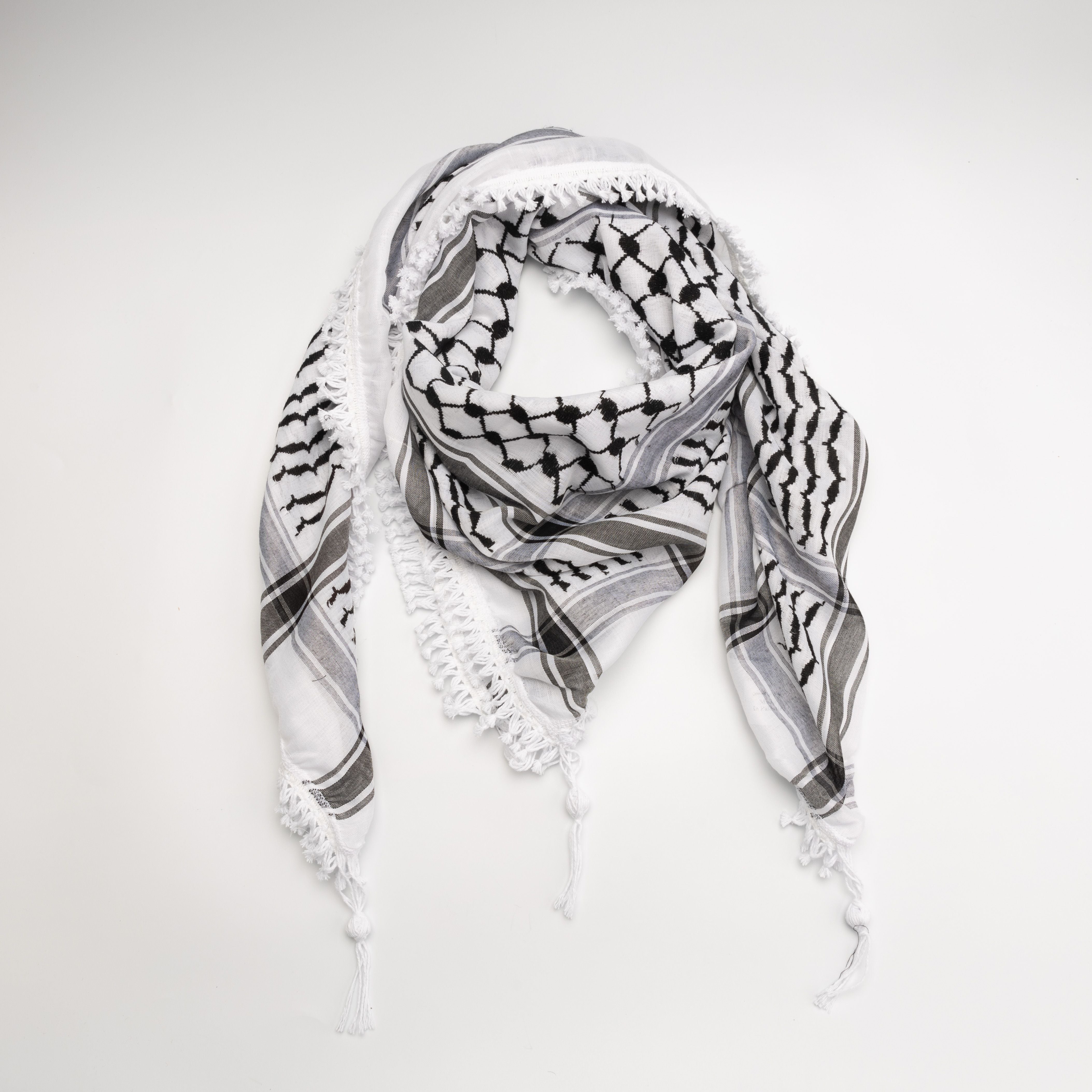Original Nabulsi Palestinian Keffiyeh Scarf - Authentic White Cotton, Made In Palestine